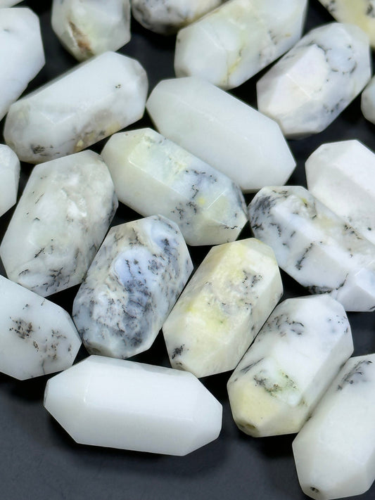 AAA NATURAL White Opal Gemstone Bead Faceted 27x12mm Barrel Shape Bead, Beautiful White with Black Color Opal Gemstone Bead, Loose Beads