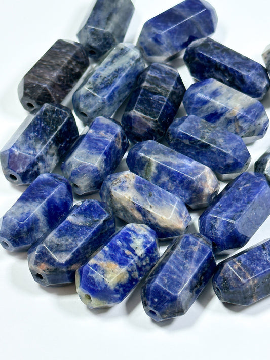 NATURAL Sodalite Gemstone Bead Faceted 26x13mm Barrel Shape Bead, Beautiful Blue Color Sodalite Gemstone Beads, Loose Sodalite Beads