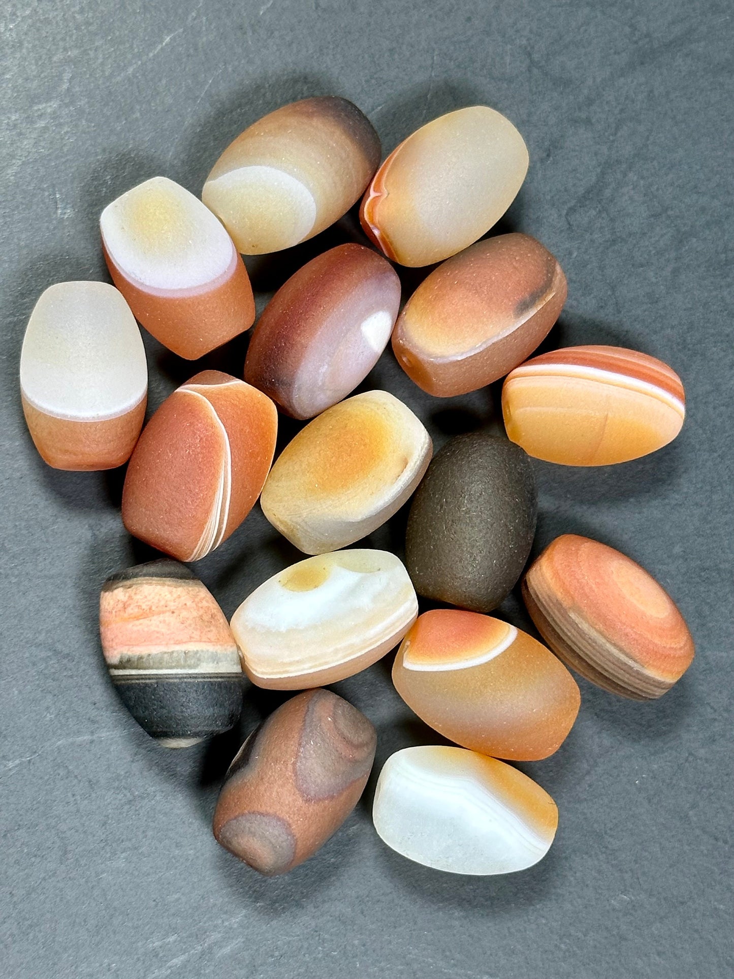NATURAL Matte Botswana Agate Gemstone Bead 19x13mm Barrel Shape Bead, Beautiful Orange White Color Botswana Agate Beads, LOOSE Beads