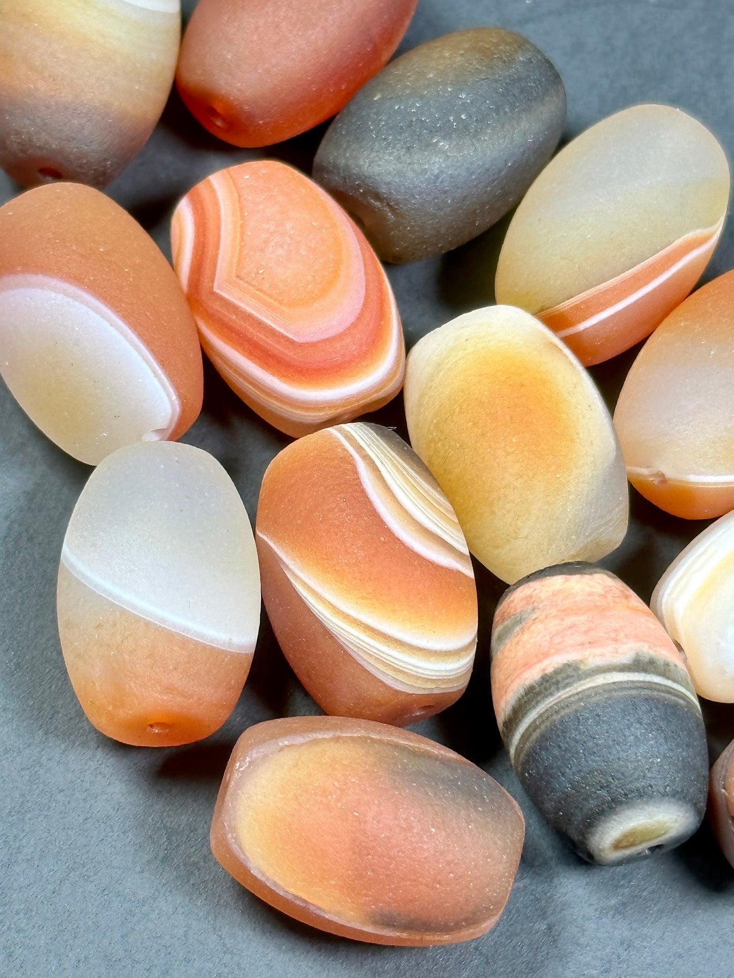 NATURAL Matte Botswana Agate Gemstone Bead 19x13mm Barrel Shape Bead, Beautiful Orange White Color Botswana Agate Beads, LOOSE Beads