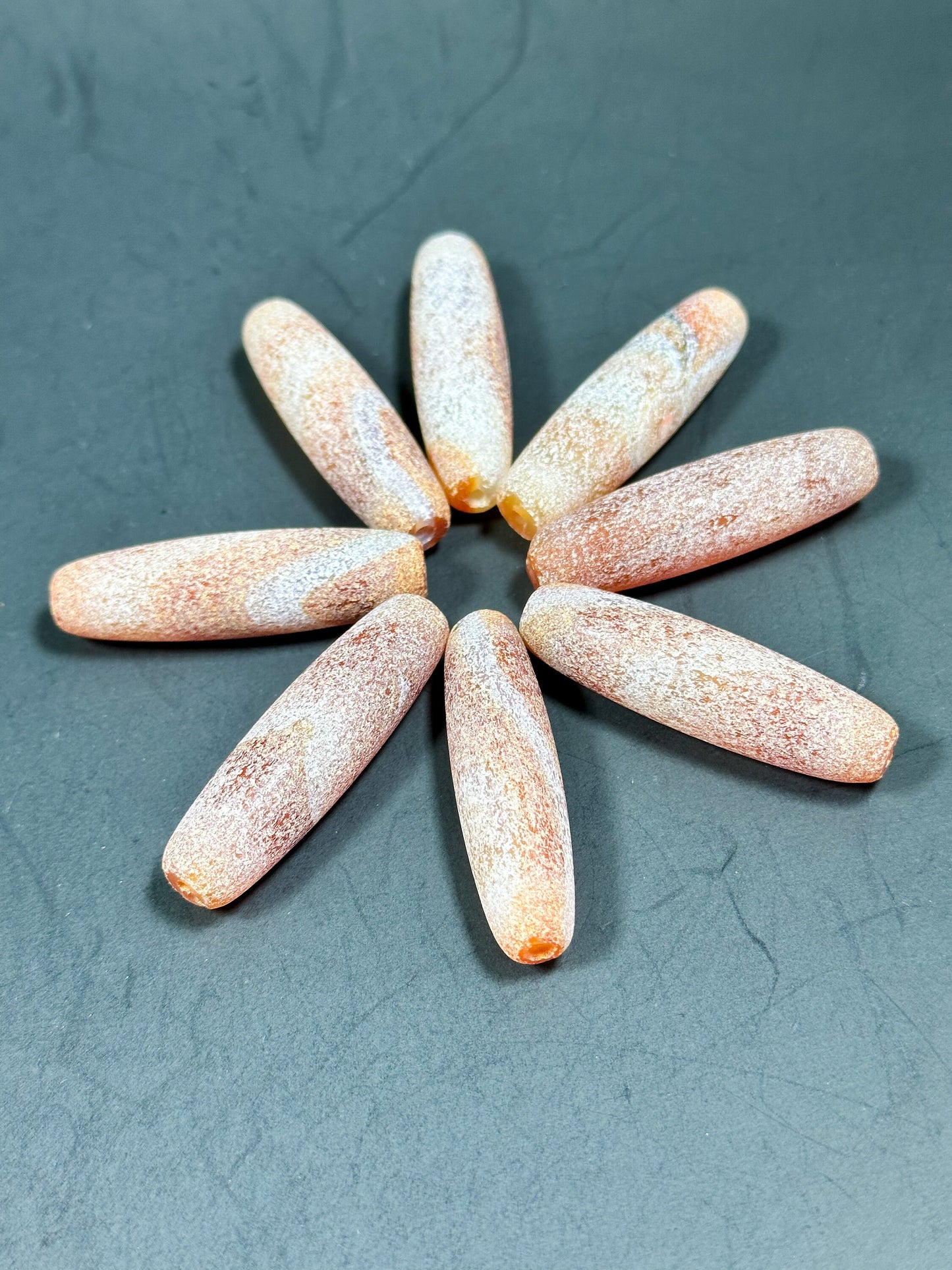 Natural Matte Orange Botswana Agate Gemstone Bead 48x13mm Barrel/Tube Shape Bead, Gorgeous Icy Orange Color Botswana Agate Beads, LOOSE Bead
