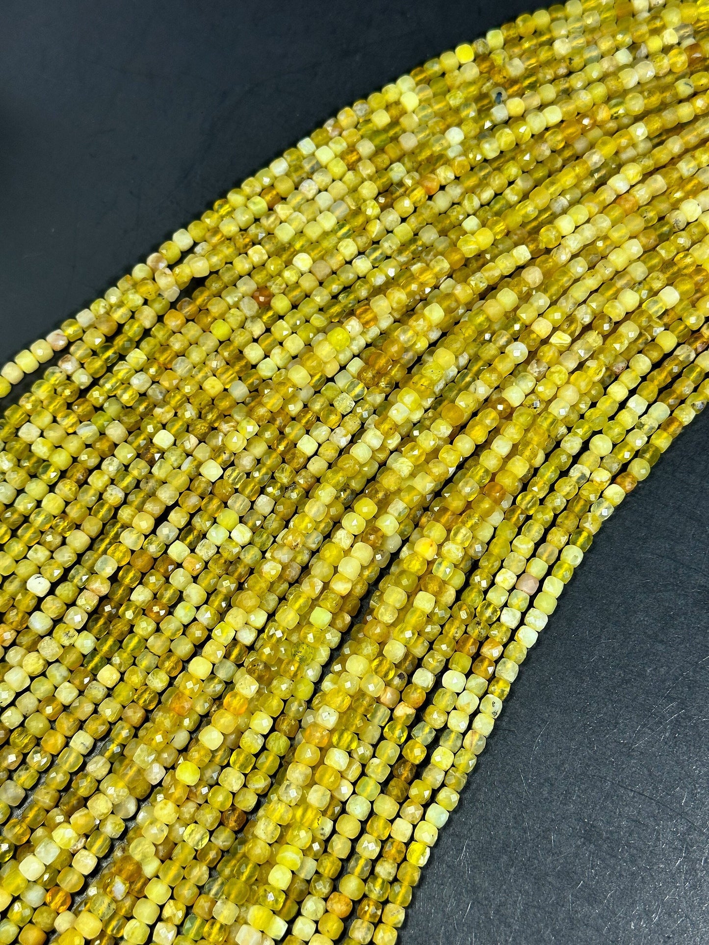 NATURAL Yellow Opal Gemstone Bead Faceted 5mm Cube Shape Bead, Beautiful Yellow Color Opal Gemstone Beads Full Strand 15.5" Great Quality
