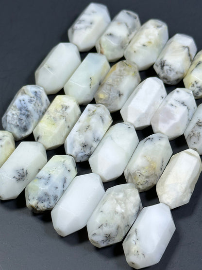 AAA NATURAL White Opal Gemstone Bead Faceted 27x12mm Barrel Shape Bead, Beautiful White with Black Color Opal Gemstone Bead, Loose Beads