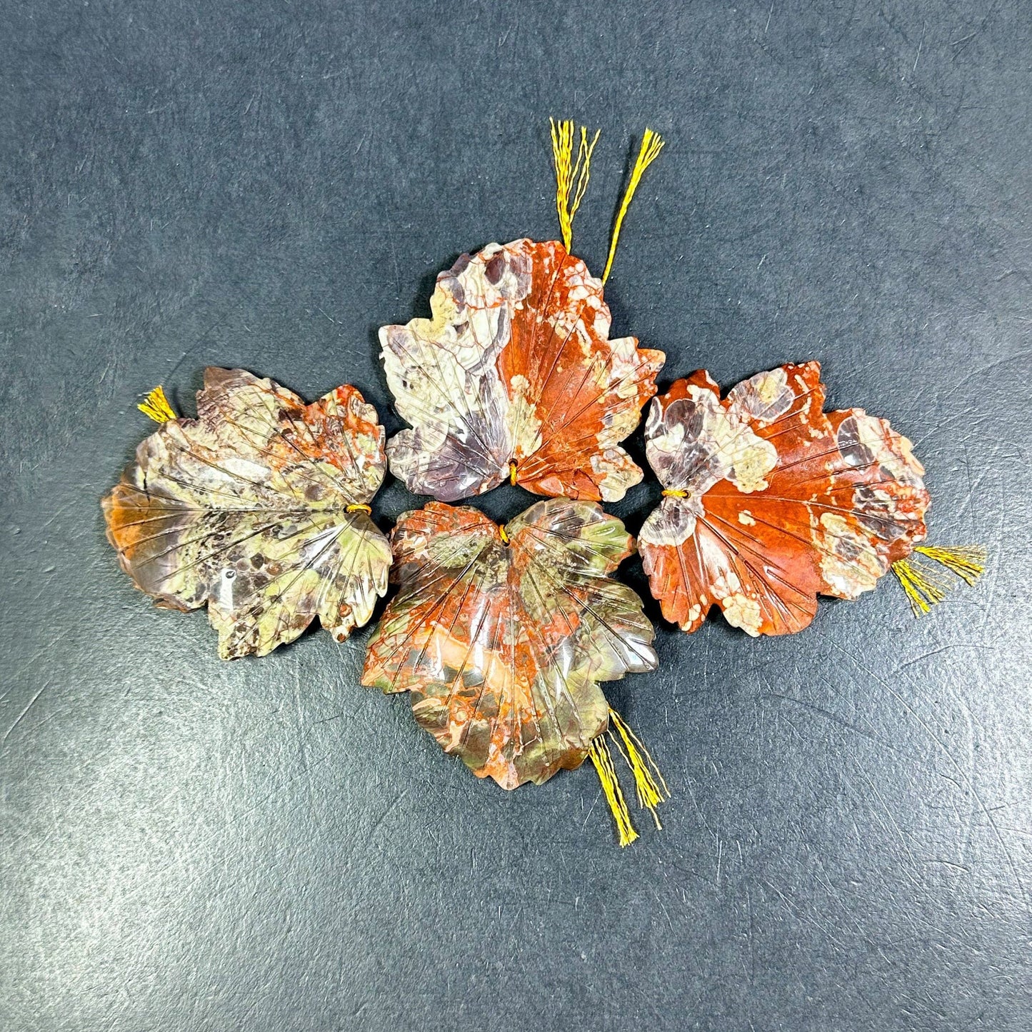 Beautiful Natural Hand Carved Mushroom Jasper Gemstone Pendant 58mm Maple Leaf Shape, Beautiful Red Orange Brown Color Loose Jasper Pendant