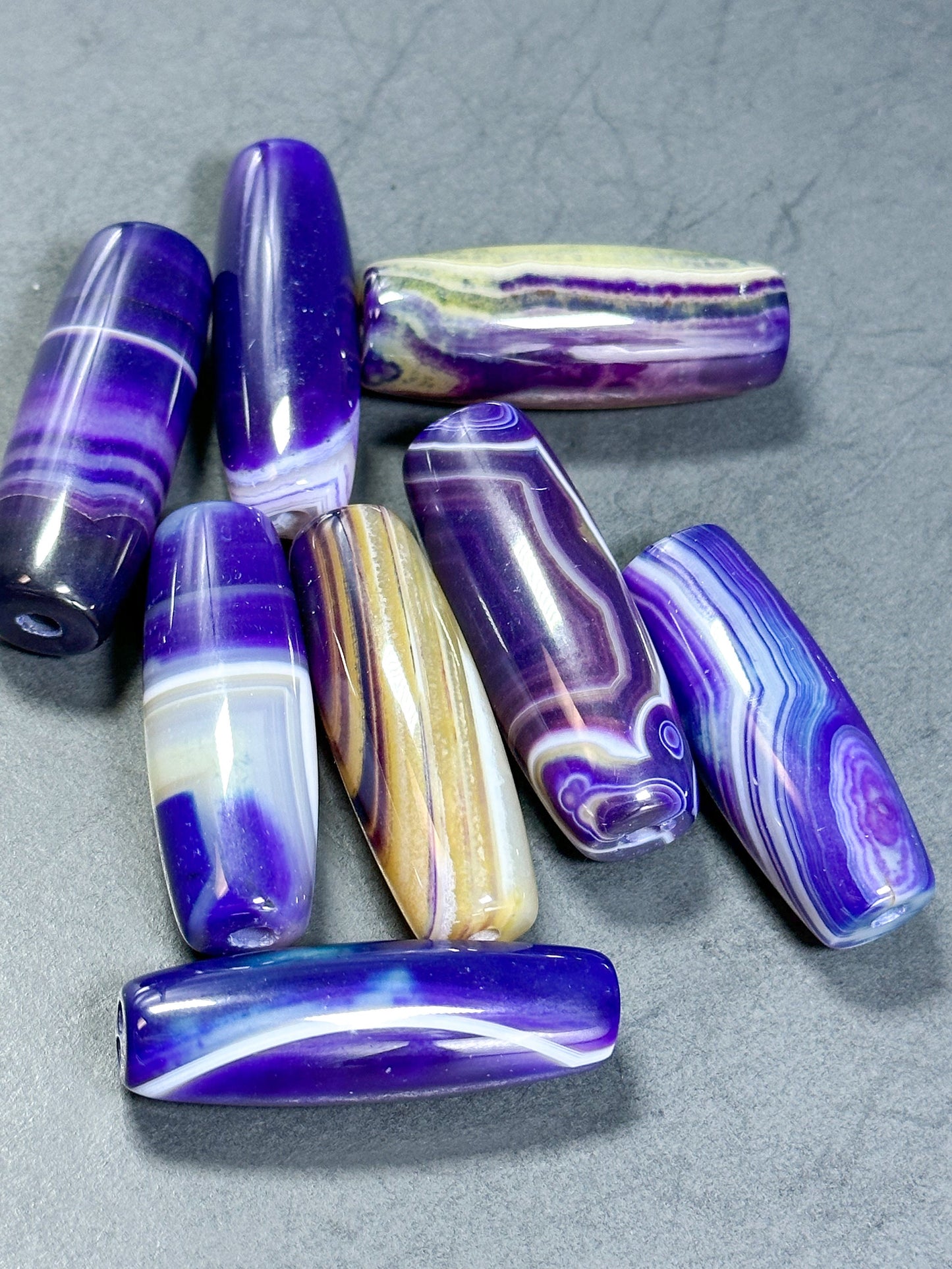 NATURAL Botswana Agate Gemstone Bead 40x13mm Barrel/Tube Shape Beads, Gorgeous Purple White Color Botswana Agate Gemstone, LOOSE Beads