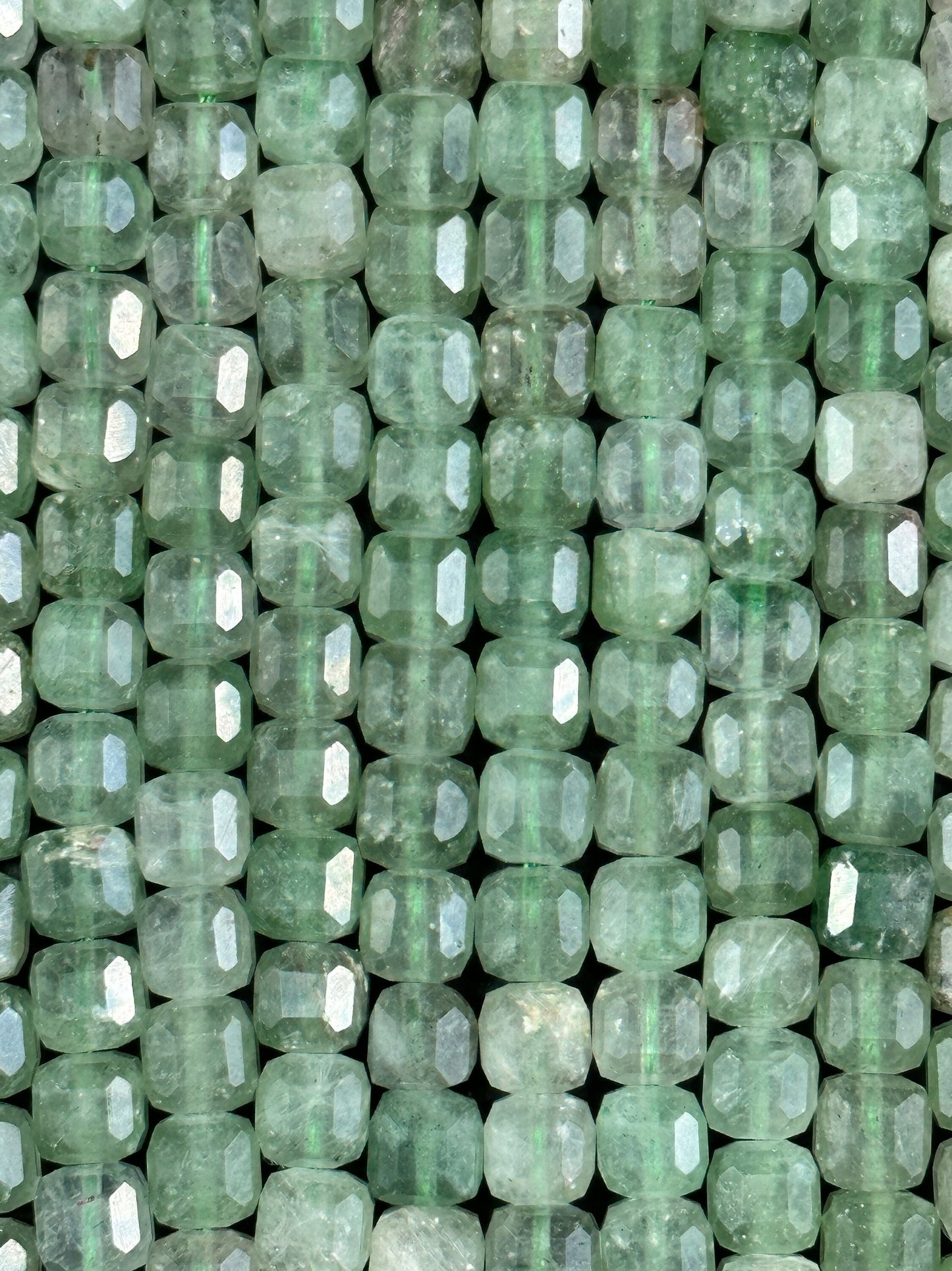 NATURAL Green Strawberry Quartz Gemstone Bead Faceted 6mm Cube Shape Bead, Beautiful Green Color Strawberry Quartz Bead. Full Strand 15.5"