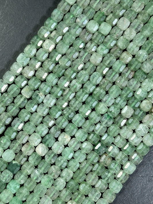 NATURAL Green Strawberry Quartz Gemstone Bead Faceted 6mm Cube Shape Bead, Beautiful Green Color Strawberry Quartz Bead. Full Strand 15.5"