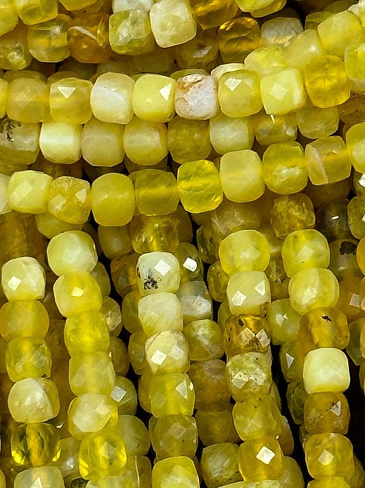 NATURAL Yellow Opal Gemstone Bead Faceted 5mm Cube Shape Bead, Beautiful Yellow Color Opal Gemstone Beads Full Strand 15.5" Great Quality