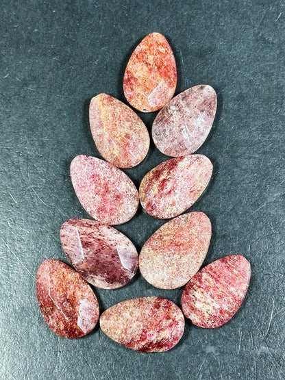NATURAL Strawberry Quartz Gemstone Bead Faceted 30x20mm Teardrop Shape, Gorgeous Red Pink Color Strawberry Quartz Gemstone Bead, LOOSE Beads