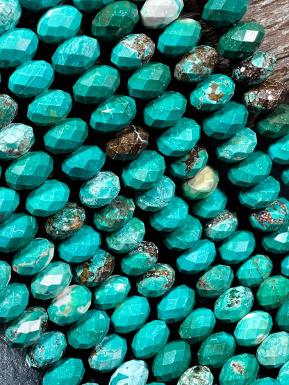 Beautiful Blue Turquoise Gemstone bead Faceted 8mm 10mm Rondelle Shape Bead, Excellent Quality Turquoise Beads, Full Strand 15.5"