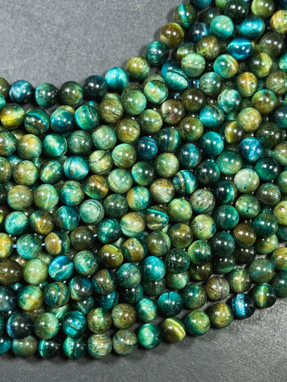 Beautiful Teal Honey Tiger Eye Gemstone 8mm Round Beads, Gorgeous Turquoise Blue Teal Honey Yellow Color Tiger Eye Gemstone Beads 15.5"