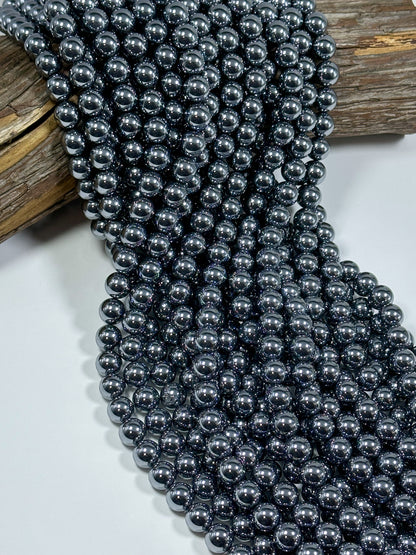 NATURAL Gunmetal Hematite Gemstone Bead, 4mm 6mm 8mm 10mm Round Beads, Gorgeous Gunmetal Dark Gray Color Loose Beads Full Strand 15.5"