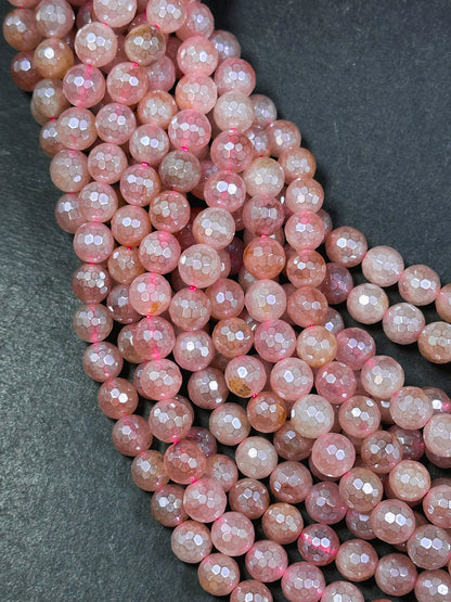 Mystic Natural Strawberry Quartz Gemstone Bead Faceted 6mm 8mm Round Beads, Beautiful Mystic Natural Pink Color Strawberry Quartz Bead 15.5"