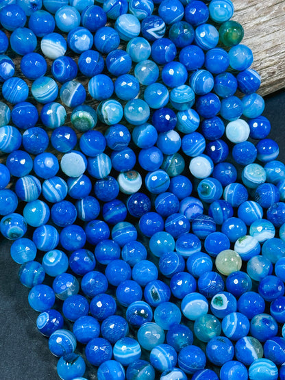 NATURAL Botswana Agate Gemstone Bead Faceted 6mm 8mm 10mm 12mm Round Beads, Beautiful Blue Color Gemstone Bead Full Strand 15.5"