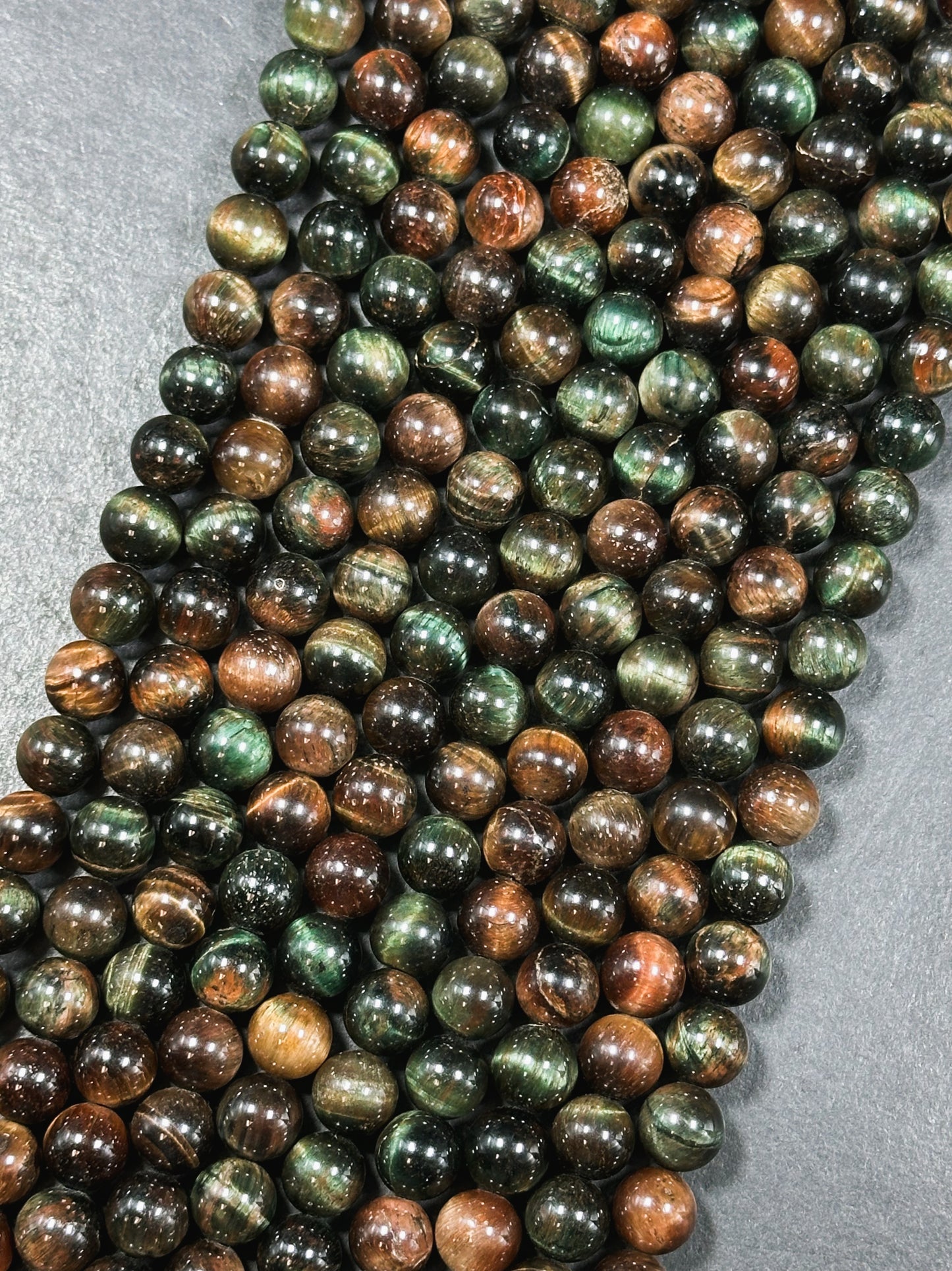 Natural Multicolor Tiger Eye Gemstone 8mm 10mm Round Beads, Gorgeous Multicolor Brown Navy Turquoise Color Tiger Eye Gemstone Beads 15.5"