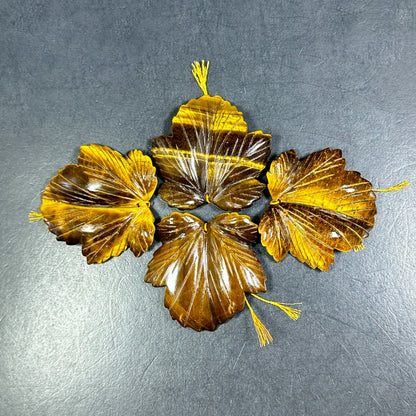 Beautiful Natural Hand Carved Tiger Eye Gemstone Pendant 58mm Maple Leaf Shape, Gorgeous Natural Golden Brown Color Loose Tiger Eye Pendant