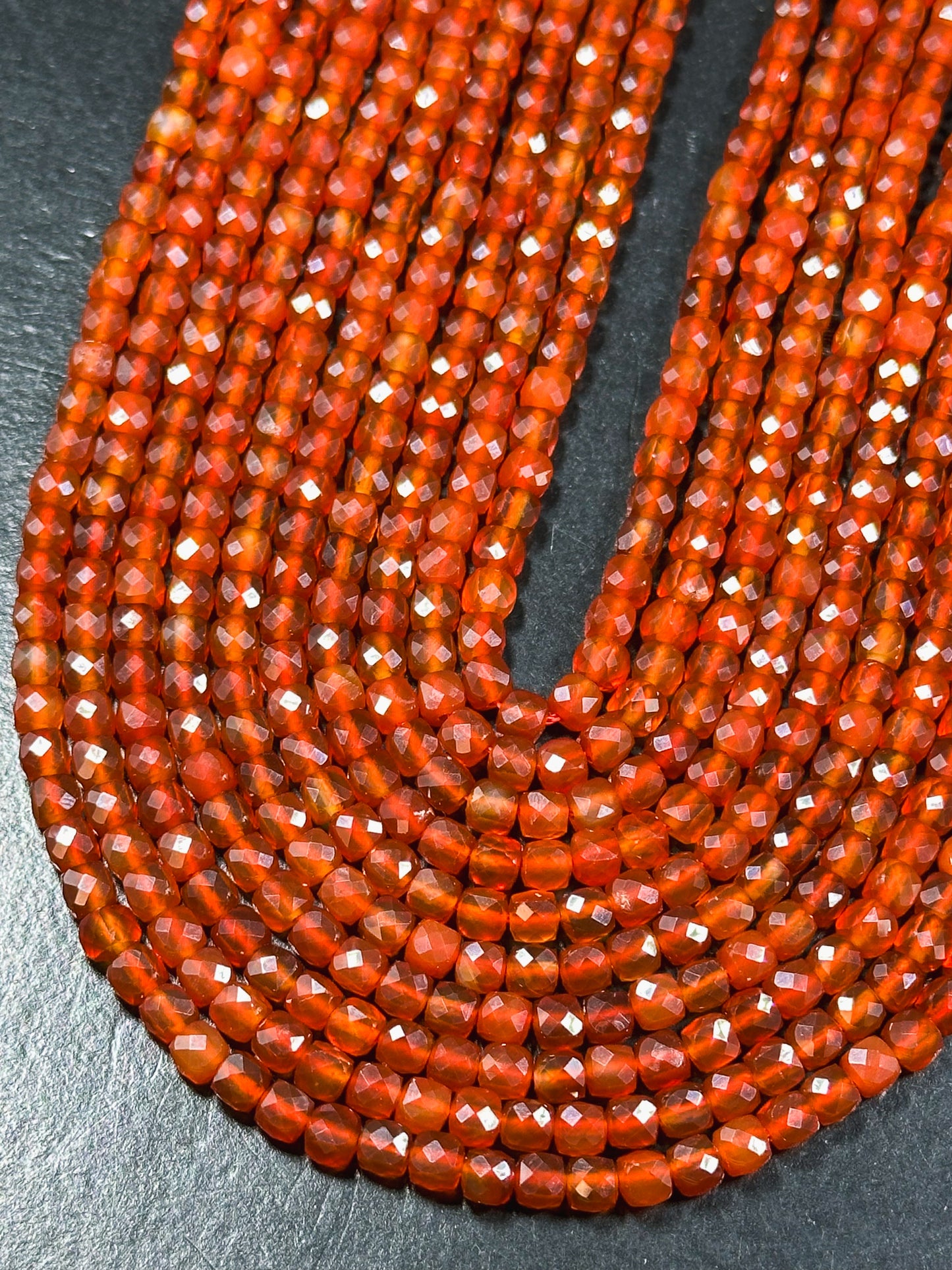 AAA Natural Carnelian Gemstone Bead Faceted 4mm Cube Shape Bead, Beautiful Natural Red Orange Color Carnelian Stone Beads Full Strand 15.5"