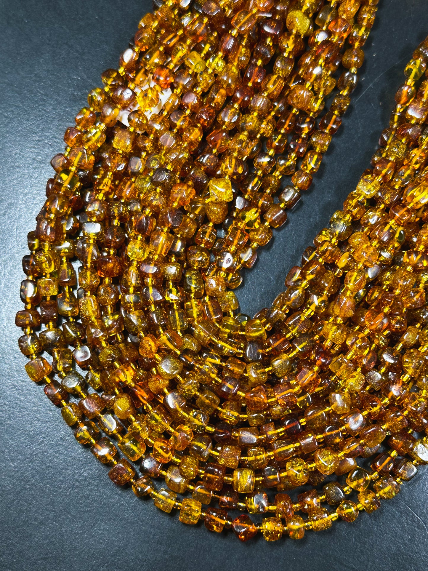 Natural Baltic Gold Stone Bead 6-8mm Freeform Cube Shape, Beautiful Dark Golden Orange Color Baltic Gold Beads, Great Quality 15.5" Strand