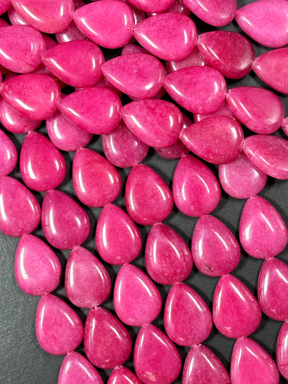 Natural Pink Jade Gemstone Bead 20x15mm Teardrop Shape, Beautiful Hot Pink Color Jade Gemstone Bead Excellent Quality Full Strand 15.5"