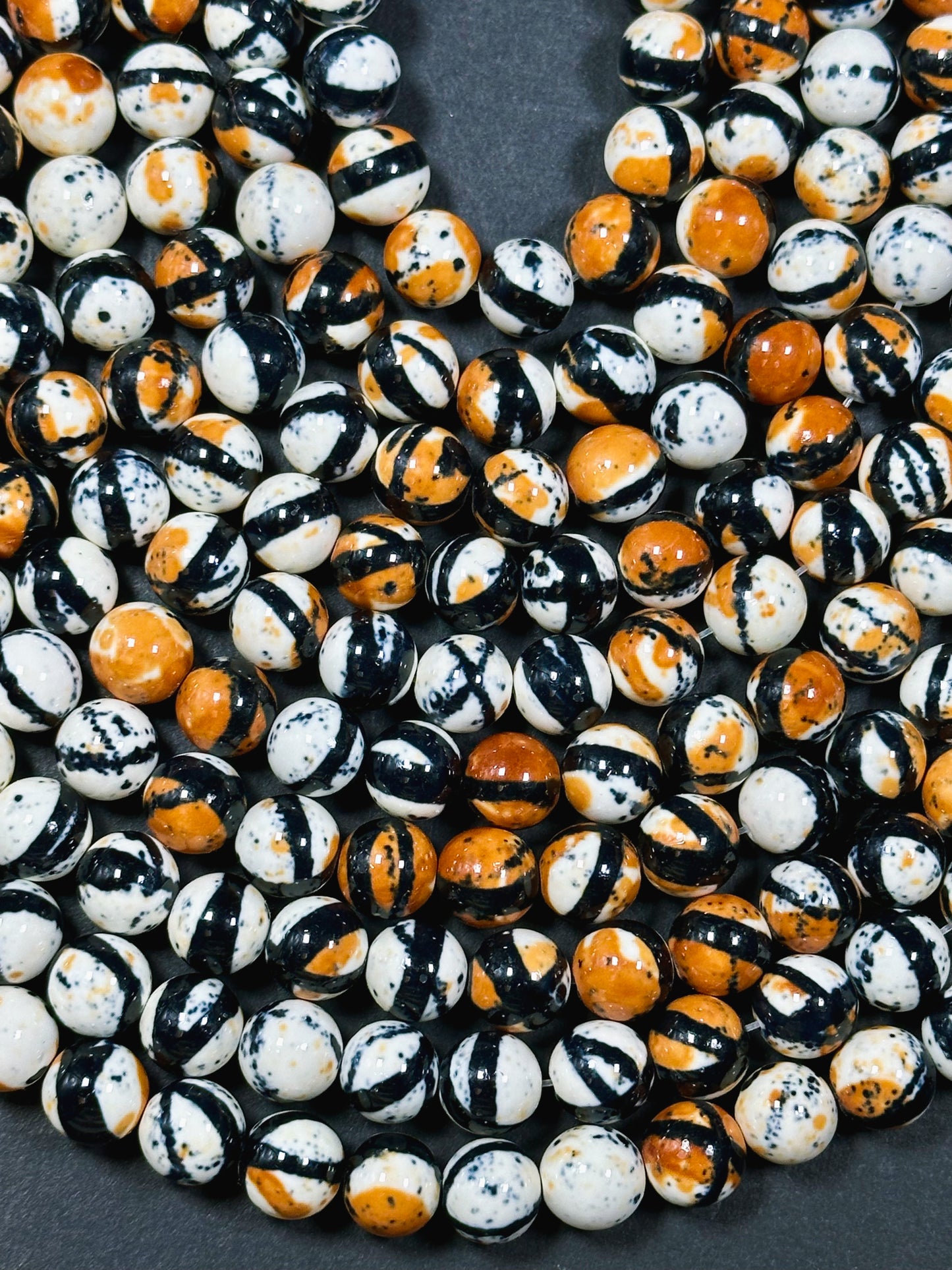 Beautiful Rain Flower Stone Bead 4mm 6mm 8mm 10mm Round Beads, Gorgeous Multicolor Orange Black White Rain Flower Beads Full Strand 15.5"