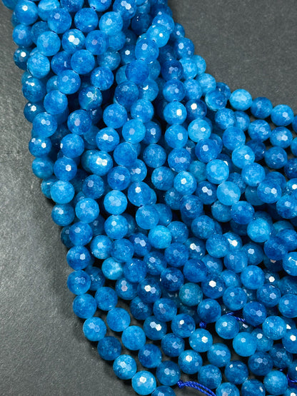 Natural Apatite Quartz Gemstone Bead Faceted 6mm 8mm Round Bead, Beautiful Natural Blue Color Apatite Quartz Gemstone Beads, Full Strand 15.5"