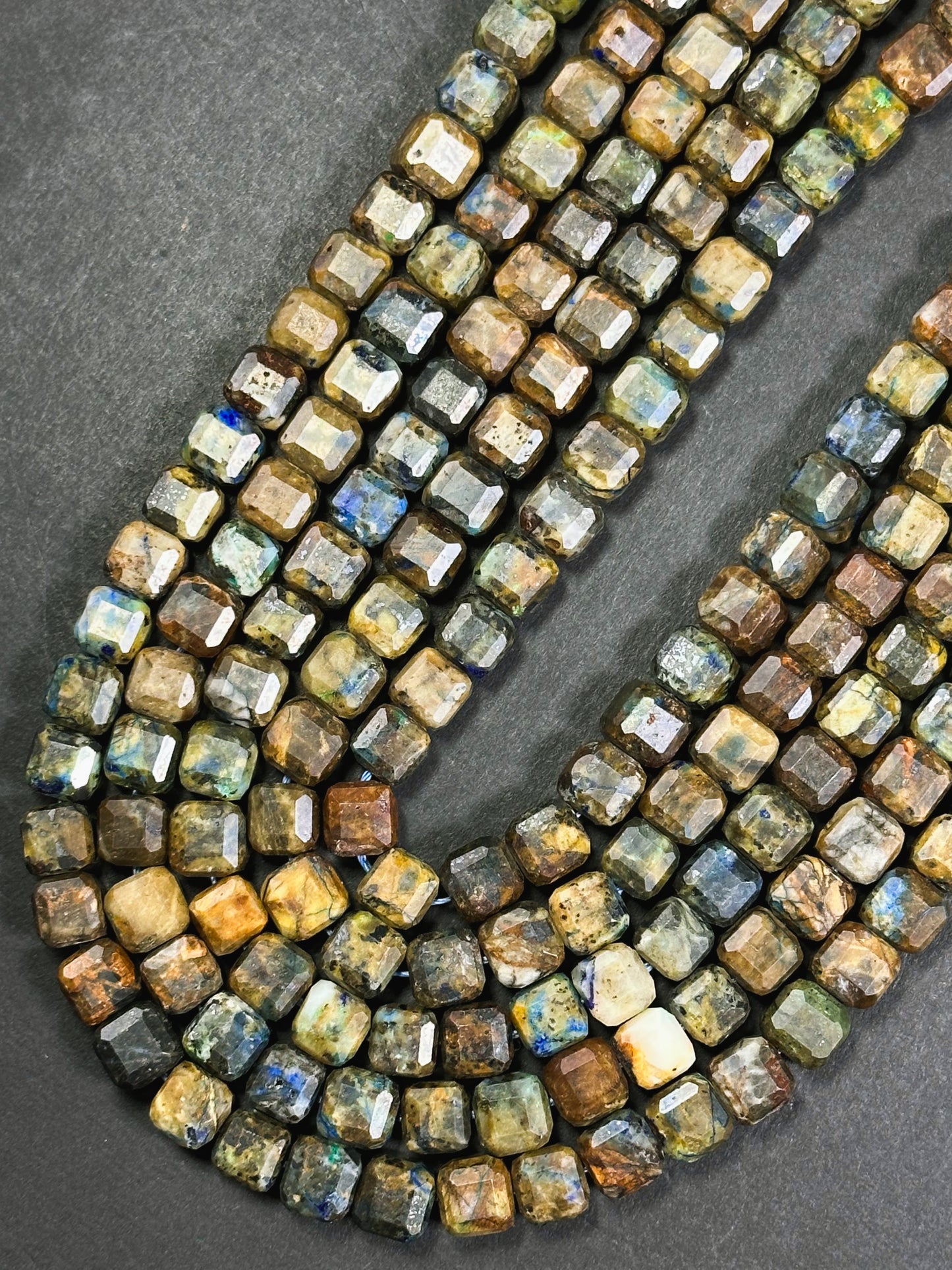 Natural Chrysocolla Gemstone Bead Faceted 7-8mm Cube Shape, Beautiful Brown Blue Color Chrysocolla Beads Full Strand 15.5"