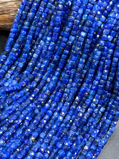 AAA NATURAL Kyanite Gemstone Bead Faceted 4mm Cube Shape, Gorgeous Natural Dark Blue Kyanite Gemstone Bead Excellent Quality Beads 15.5"