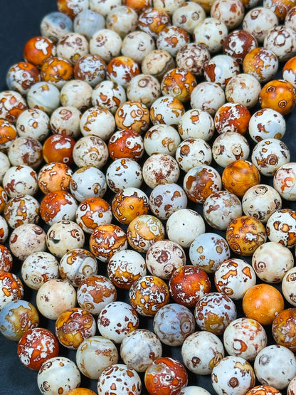 NATURAL Tibetan Gemstone Bead 12mm Round Beads, Beautiful Beige Orange Brown Color Tibetan Gemstone Beads, Excellent Quality Beads 15.5"