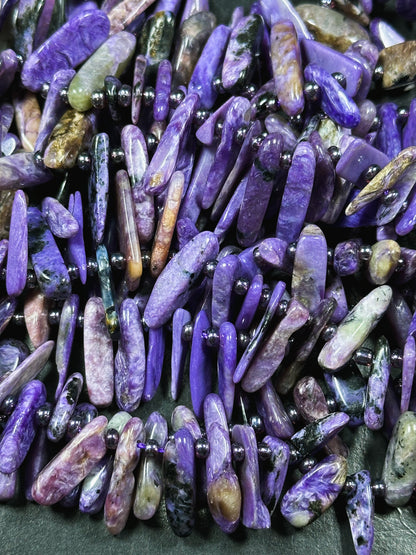 Natural Charoite Gemstone Bead Graduated Stick Shape, Beautiful Natural Purple Black Color Charoite Beads, Great Quality Full Strand 15.5"