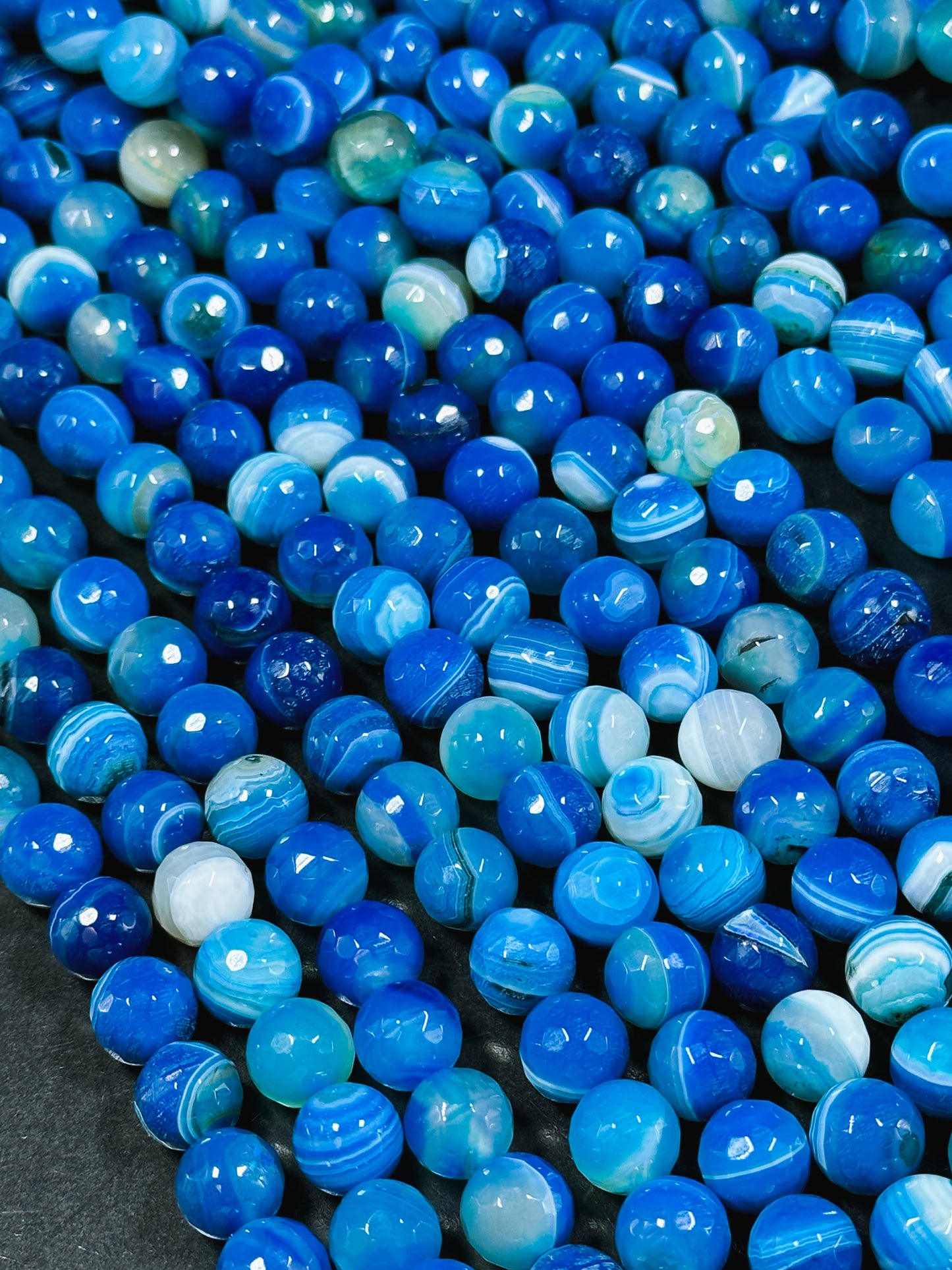 NATURAL Botswana Agate Gemstone Bead Faceted 6mm 8mm 10mm 12mm Round Beads, Beautiful Blue Color Gemstone Bead Full Strand 15.5"