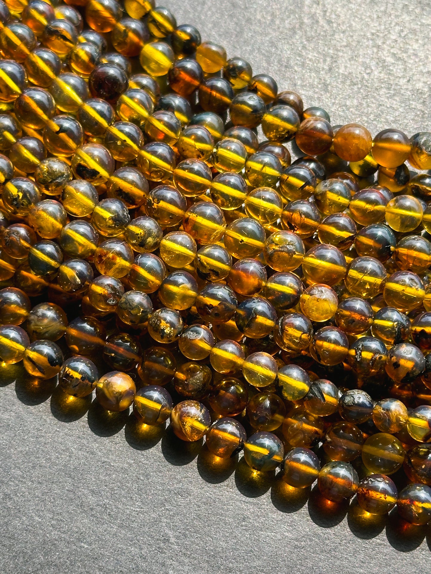 Natural Amber Baltic Gold Gemstone Bead 6-7mm Round Beads, Beautiful Natural Dark Yellow Brown Color Baltic Gold Gemstone Beads Full Strand 15.5"