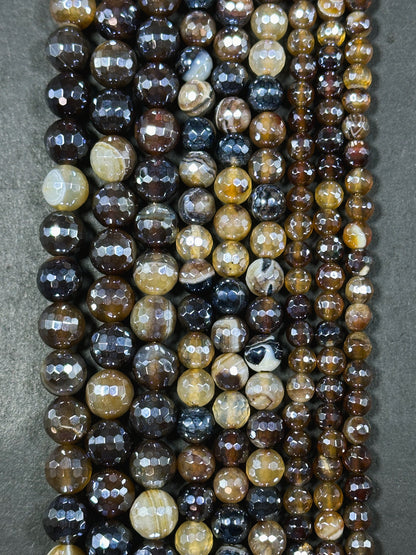 Mystic Natural Botswana Agate Gemstone Bead Faceted 6mm 8mm 10mm Round Beads, Beautiful Natural Brown Botswana Agate Gemstone Bead 15.5"