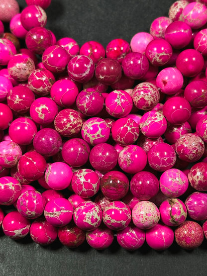 Natural Sea Sediment Jasper Gemstone Bead 4mm 6mm 8mm 10mm Round Beads, Beautiful Hot Pink Color Imperial Jasper Bead Full Strand 15.5"