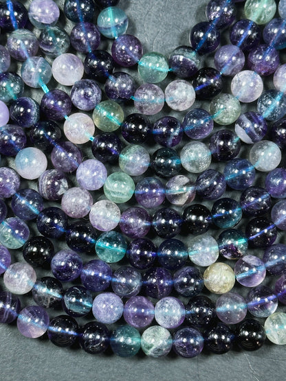 Natural Dark Fluorite Gemstone Bead 6mm 8mm 10mm Round Beads, Gorgeous Natural Multicolor Green Purple Blue Fluorite Beads Full Strand 15.5"