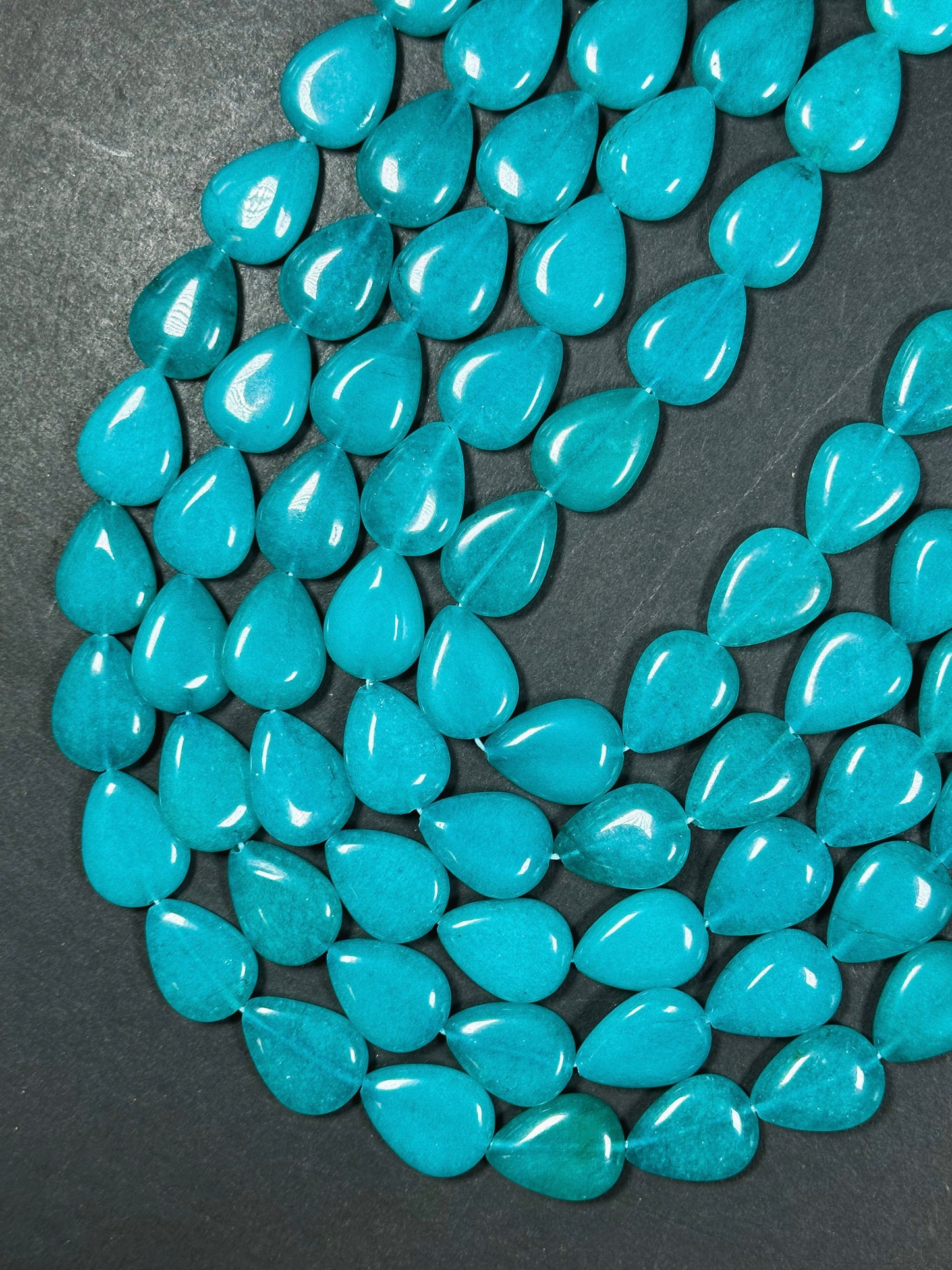 Natural Turquoise Blue Jade Gemstone Bead 20x15mm Teardrop Shape, Beautiful Turquoise Color Jade Beads, Excellent Quality Full Strand 15.5"