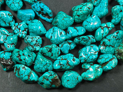 Natural 16-24mm Nugget Blue Chinese Turquoise Gemstone Beads - Freeform Nugget - Beautiful Blue Turquoise Gemstone Bead - Full Strand 15.5”