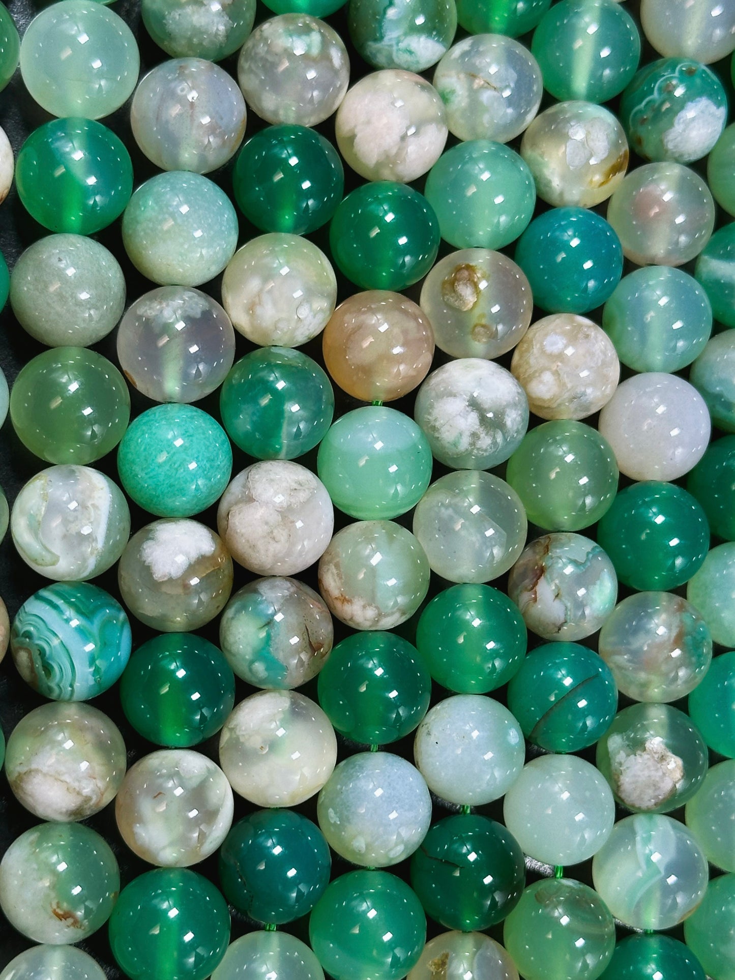 AAA Natural Green Blossom Flower Agate 6mm 8mm 10mm Round Beads, Beautiful Green Beige Color Flower Agate Beads, Excellent Quality Full Strand 15.5"