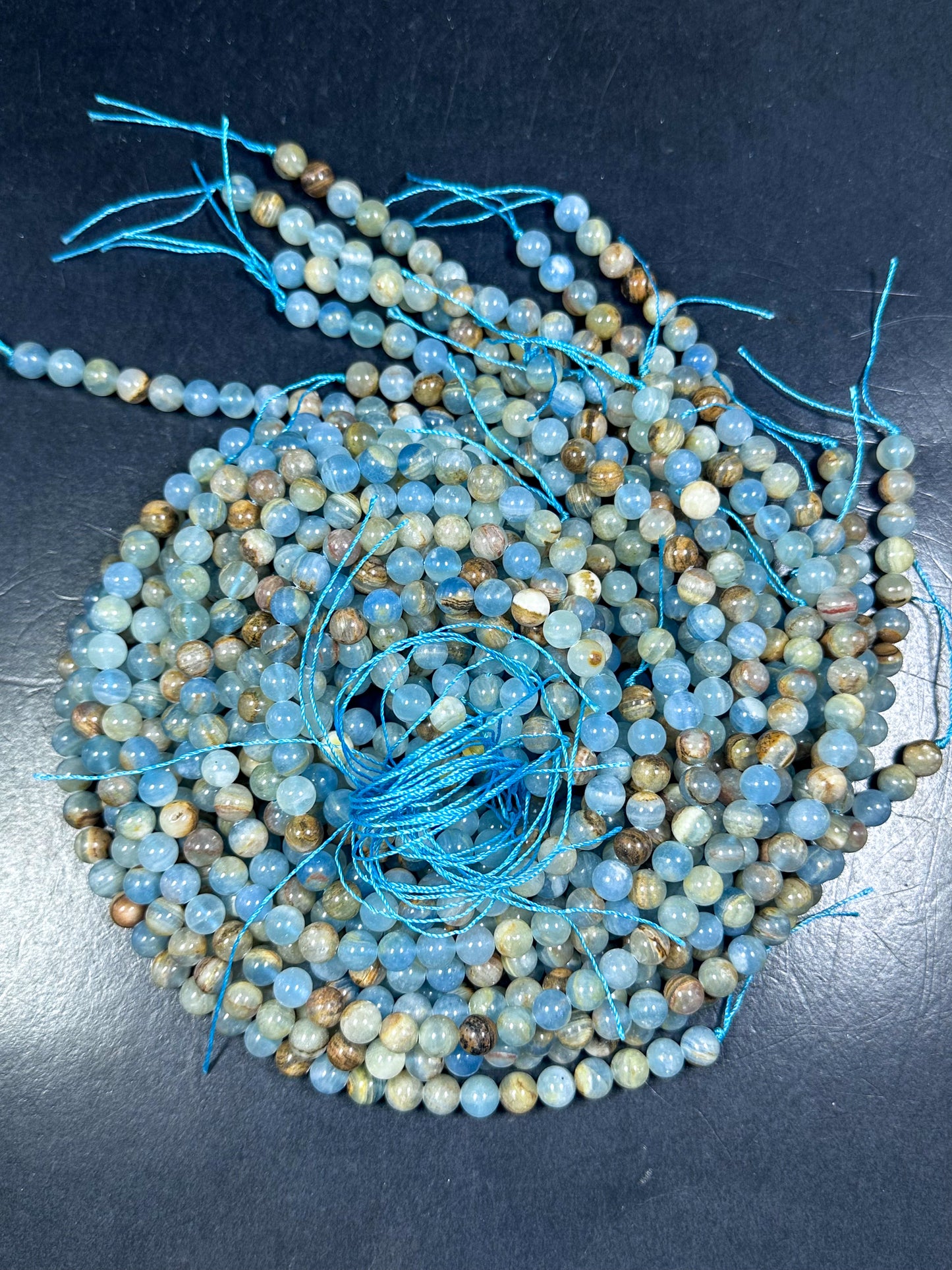 AAA NATURAL Blue Calcite Gemstone Bead 6mm 8mm 10mm Round Beads, Gorgeous Natural Blue Brown Color Calcite Full Strand 15.5" Great Quality