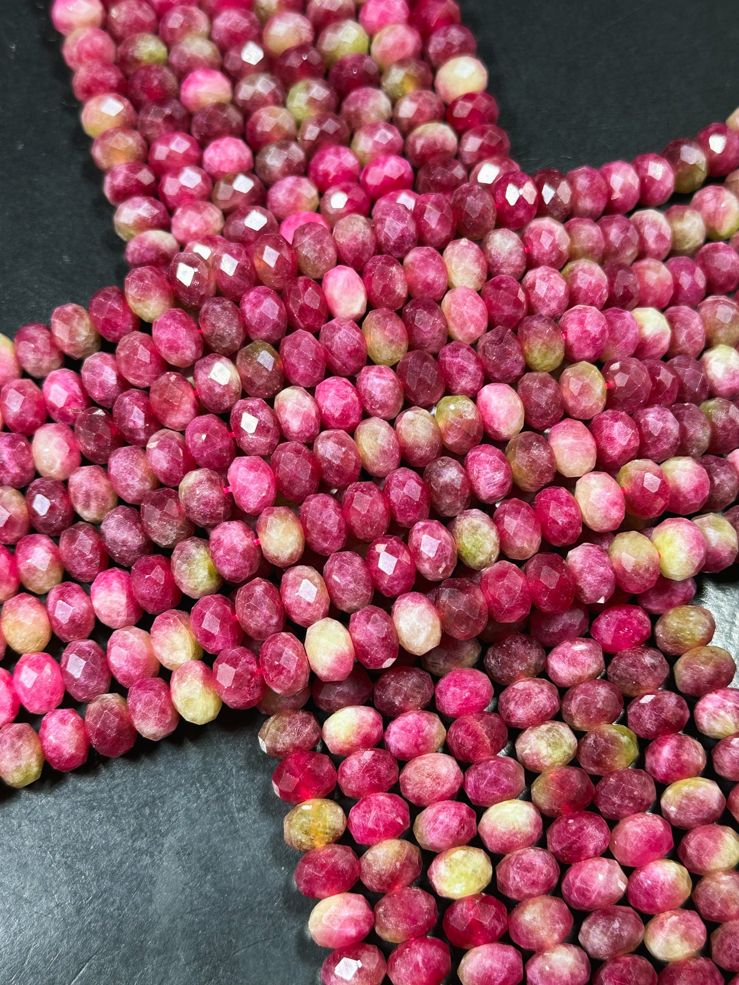 Natural Watermelon Tourmaline Quartz Gemstone Bead Faceted 10x7mm Rondelle Shape, Beautiful Red Pink Green Color Stone Bead, 15.5" Strand