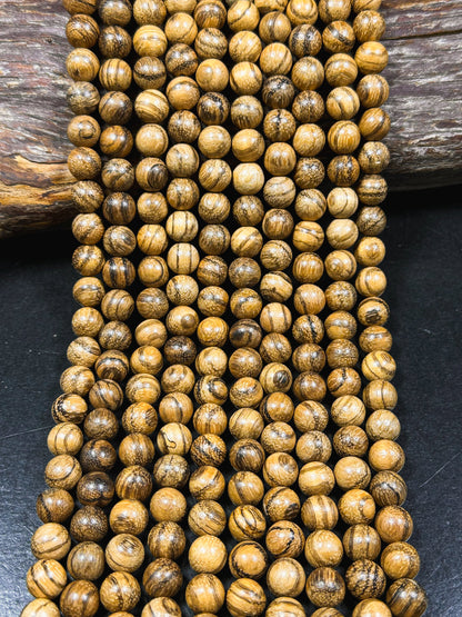 Natural Tiger Skin Sandalwood Beads 8mm 10mm Round Beads, Natural Light Brown Aromatic Wood Meditation Prayer Mala Beads Full Strand 15.5"