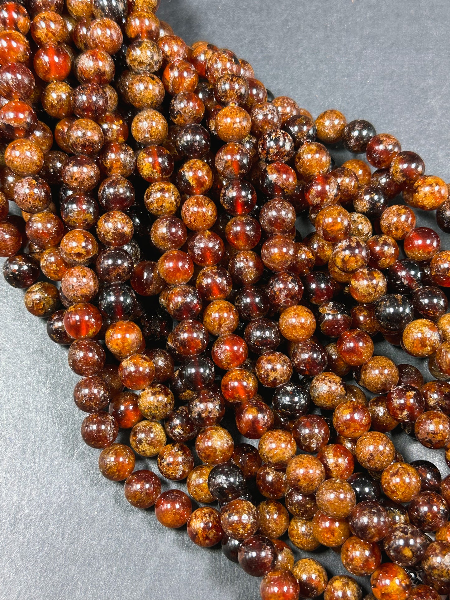 AA+ Natural Hessonite Orange Garnet Gemstone Bead 4mm 6mm 8mm Round Bead, Beautiful Natural Orange Brown Color Garnet Bead Full Strand 15.5"