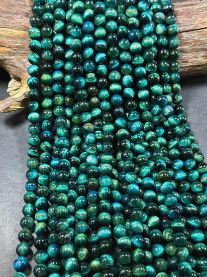 Beautiful Turquoise Green Teal Tiger Eye Gemstone 10mm Round Beads, Gorgeous Turquoise Green Teal Color Tiger Eye Gemstone Beads 15.5"