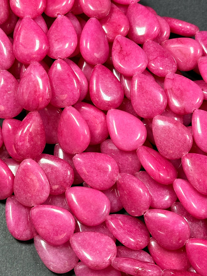 Natural Pink Jade Gemstone Bead 20x15mm Teardrop Shape, Beautiful Hot Pink Color Jade Gemstone Bead Excellent Quality Full Strand 15.5"