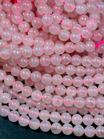 AAA Mystic Natural Rose Quartz Gemstone Bead 6mm 8mm 10mm Round Bead, Beautiful Natural Pink Color Rose Quartz Gemstone Bead 15.5" Strand