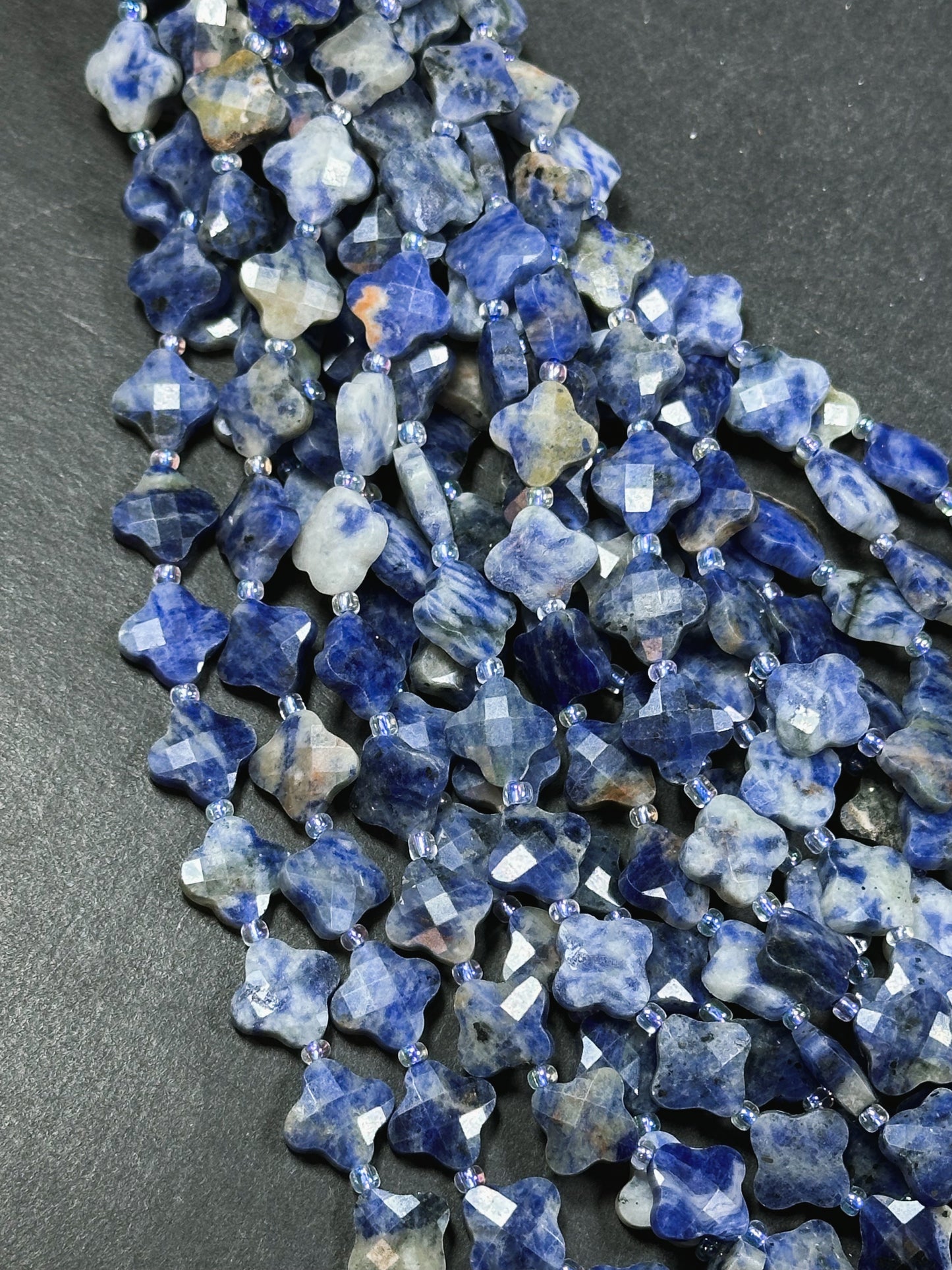 Natural Sodalite Gemstone Bead Faceted 12mm Clover Flower Shape Bead, Gorgeous Natural Blue White Color Sodalite Gemstone Beads 15.5" Strand