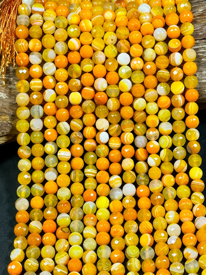 NATURAL Botswana Agate Gemstone Bead Faceted 6mm 8mm 10mm 12mm Round Beads, Beautiful Orange Yellow Color Gemstone Beads Full Strand 15.5"