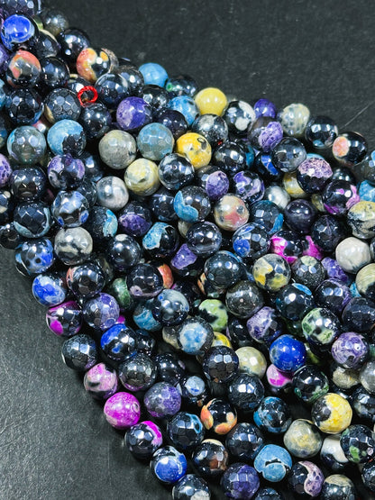 Mystic Natural Tibetan Agate Gemstone Bead Faceted 8mm 10mm Round Beads, Beautiful Mystic Multicolor Agate Stone Beads, Full Strand 15.5"