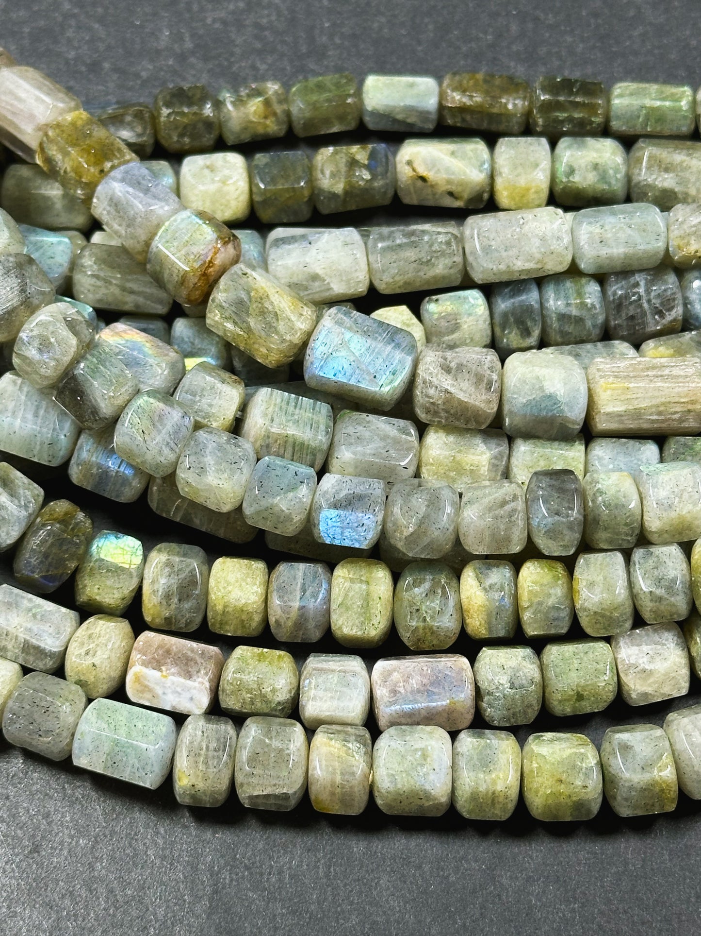 Natural Labradorite Gemstone Bead Faceted Tube Shape Bead, Gorgeous Natural Gray Brown Color, Blue Rainbow Flash Labradorite Beads 15.5"