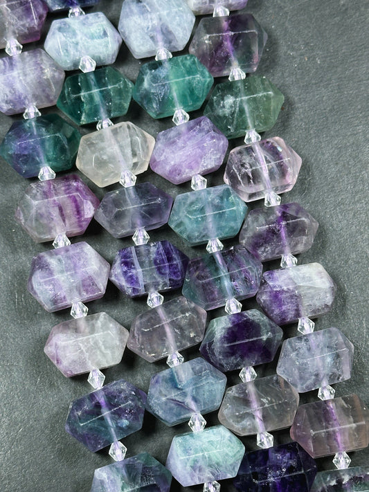 Natural Fluorite Gemstone Bead Faceted 25x16mm Double Point Barrel Shape, Beautiful Natural Multicolor Purple Green Fluorite Beads 15.5"