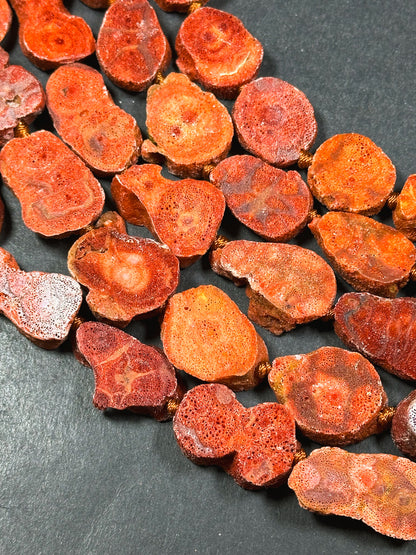 100% Natural Spanish Sponge Coral Gemstone Freeform Oval Shape Beads, Gorgeous Natural Orange Red Color Sponge Coral Gemstone Bead 15.5"